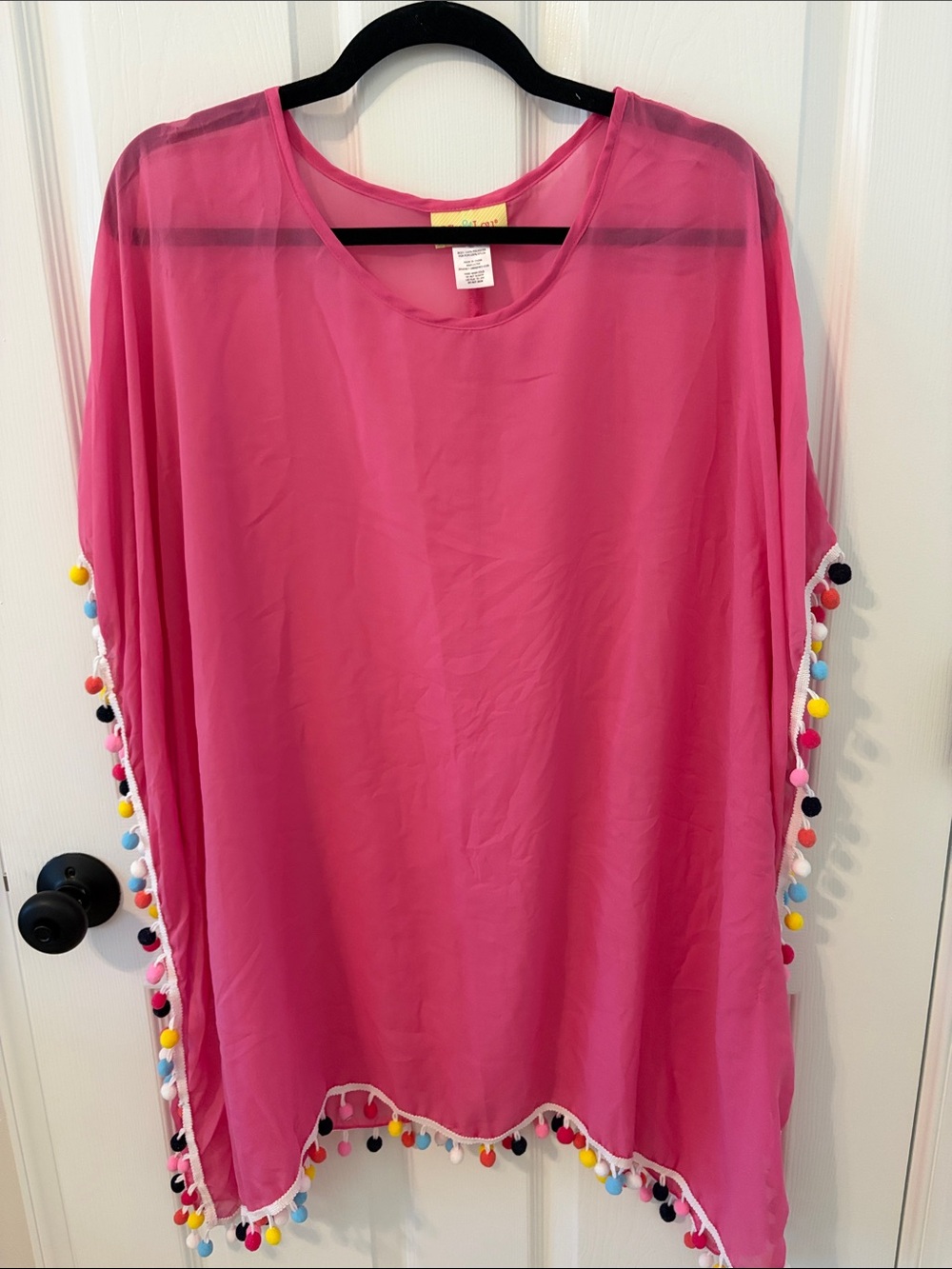 Viv & Lou Bright Pink Pom Pom Cover-Up